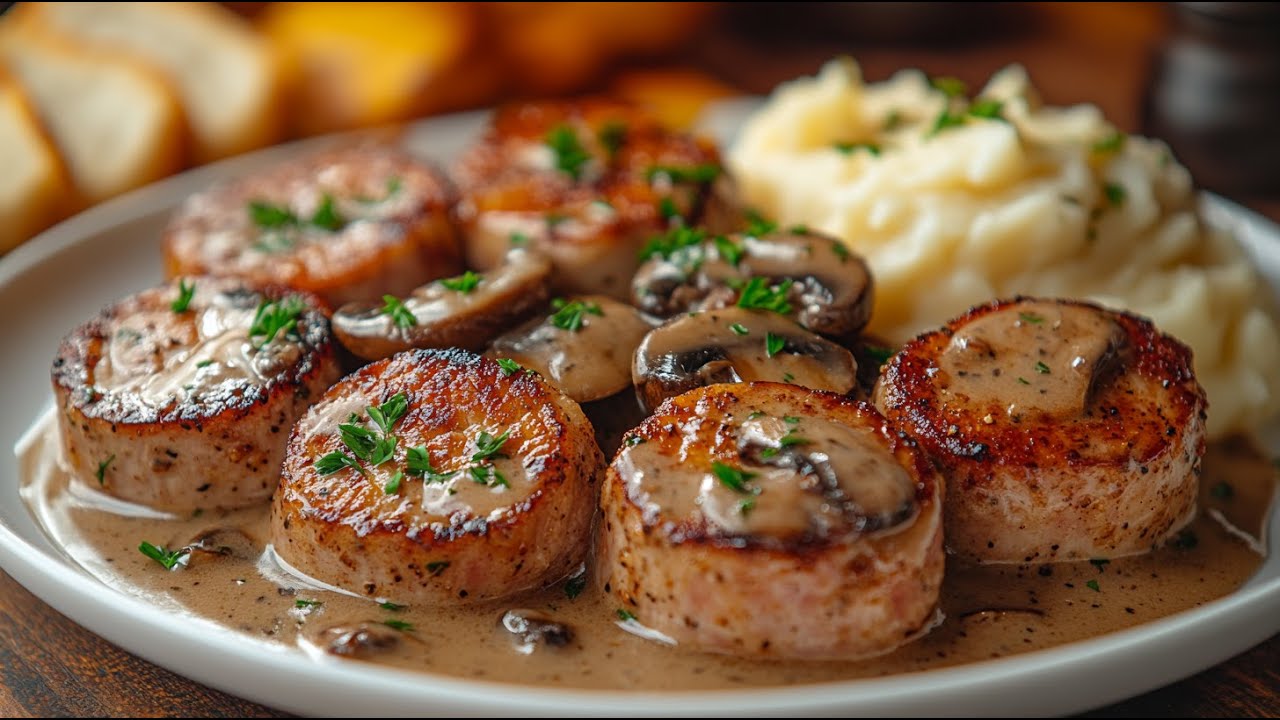 Schweinefilet-Medaillons in cremiger Champignon-Rahmsoße